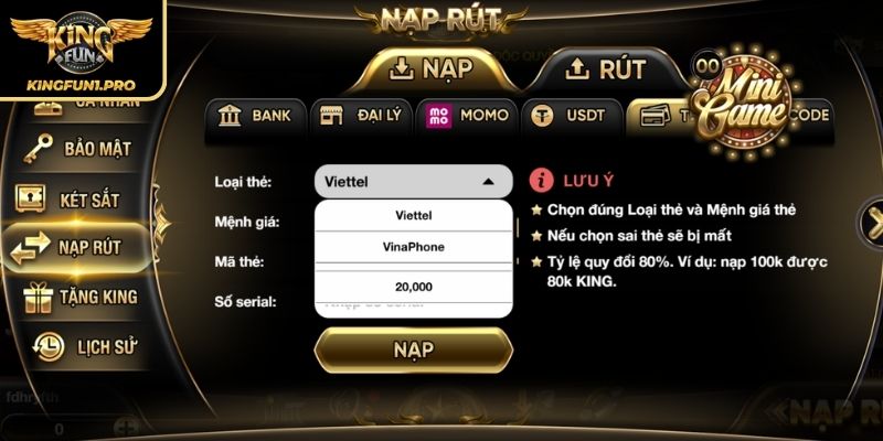 Những lưu ý quan trọng khi nạp tiền KINGFUN