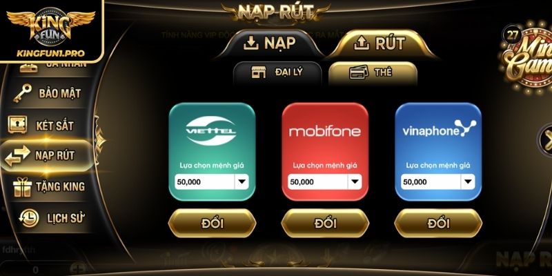 Rút tiền KINGFUN qua thẻ cào